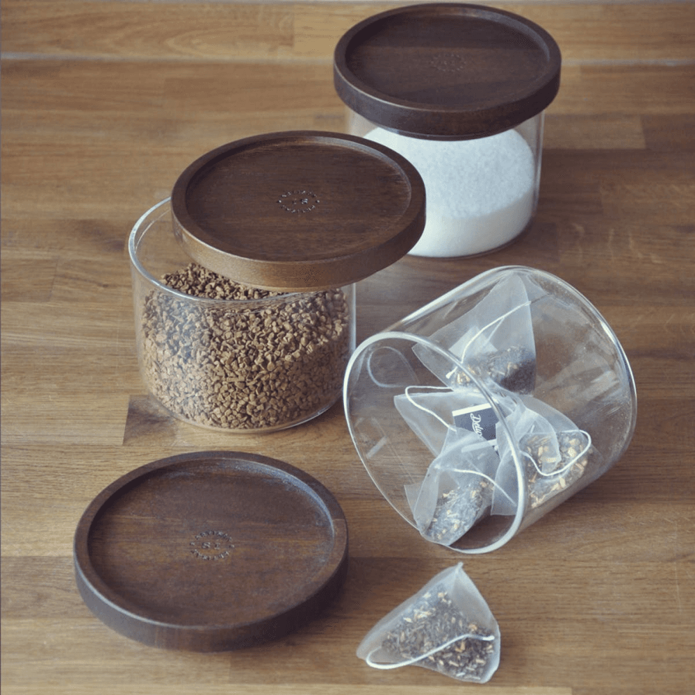 3 piece storage jar set, 600ml, acacia wood / glass