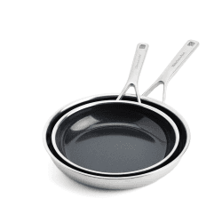 Image showing the MultiPly - Ceramic Stainless Steel Non-Stick Frying Pan Set, 24cm & 28cm, Silver product.