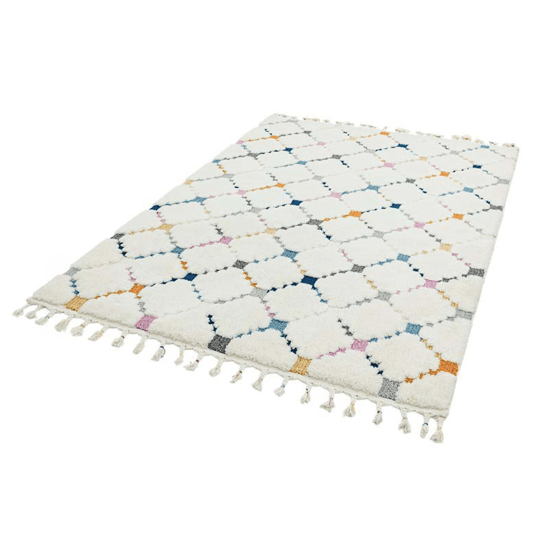 Ariana Moroccan Style Criss Cross Rug, 120 x 170cm, Cream & Multi