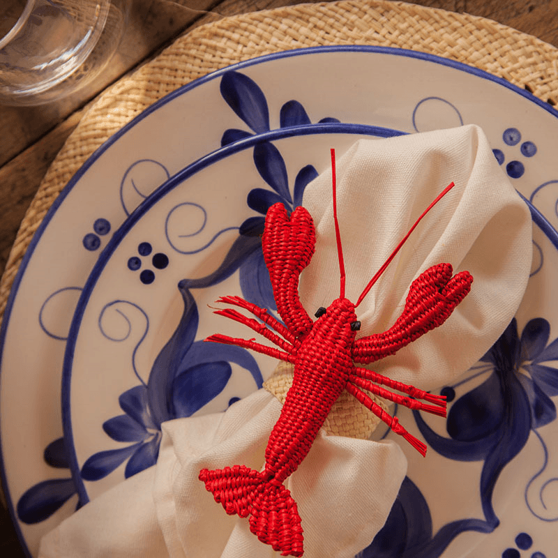 Narino Lobster Set of 4 Woven Napkin Rings, Red
