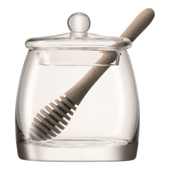 Image showing the Serve Honey pot and oak dipper, 12.5cm, clear product.