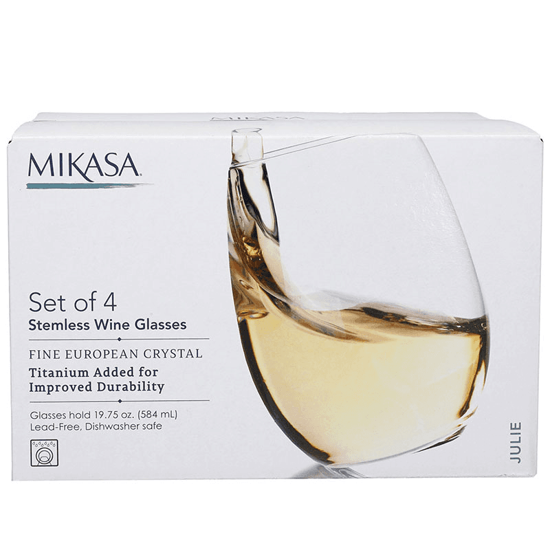 Julie Set of 4 Stemless Wine Glasses, 584ml, Clear