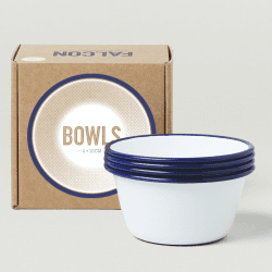 Image showing the Set of 4 enamel bowls, D12cm, White With Blue Rim product.