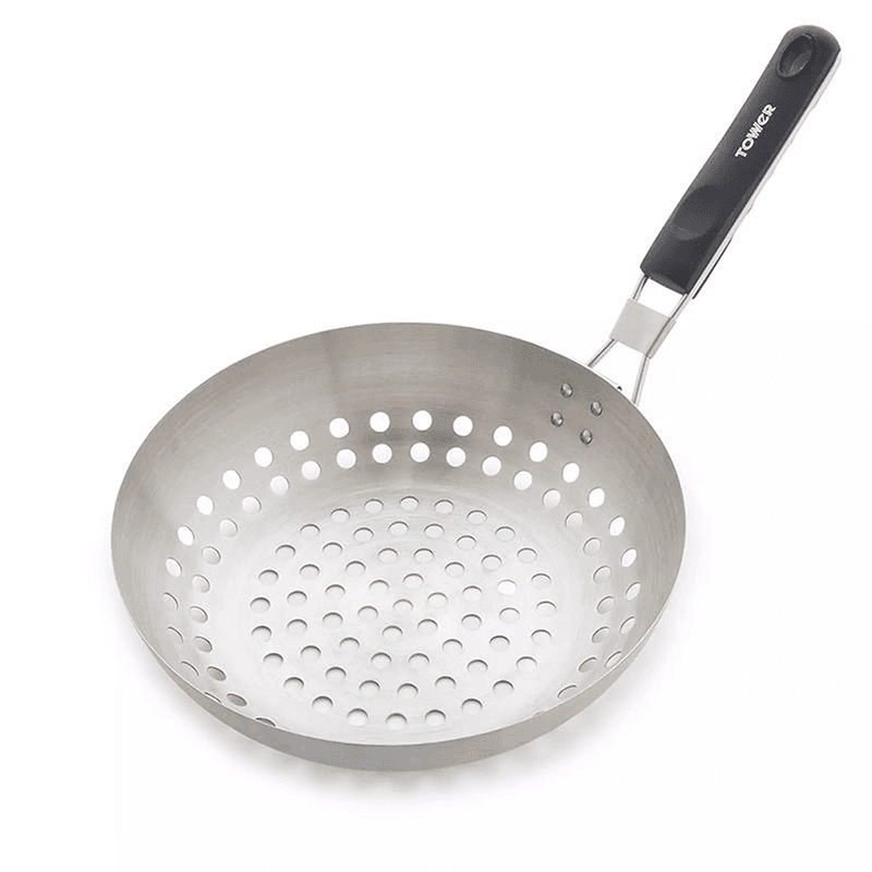 Grill Wok with Folding Handle, Stainless Steel