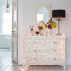 Image showing the Classic Mother Of Pearl Inlay Chest Of Drawers In White product.