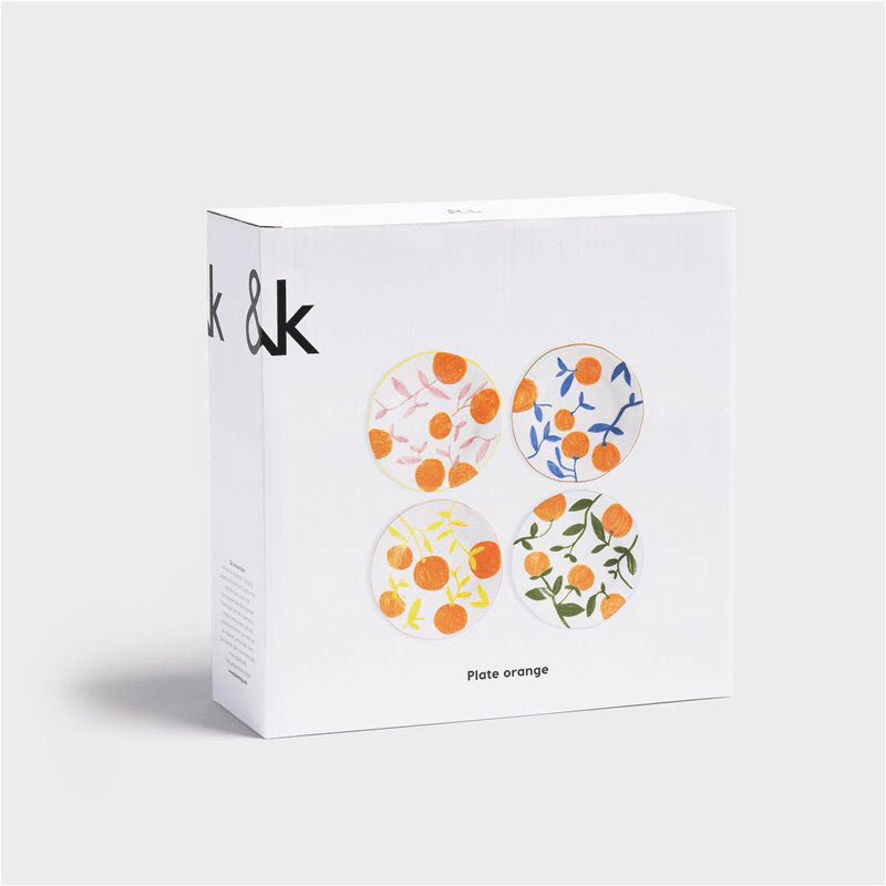 Orange Twig Set Of 4 Plates, D22cm, Multi