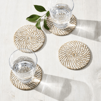 Image showing the Set of 4 rattan coasters, H1 x Dia10cm, White product.