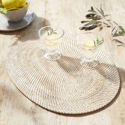Image showing the Oval rattan charger, W48 x L36cm, White Washed product.