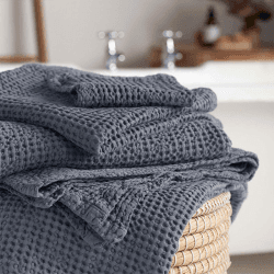 Image showing the Cotton Waffle Towel, Bath Sheet, French Blue product.