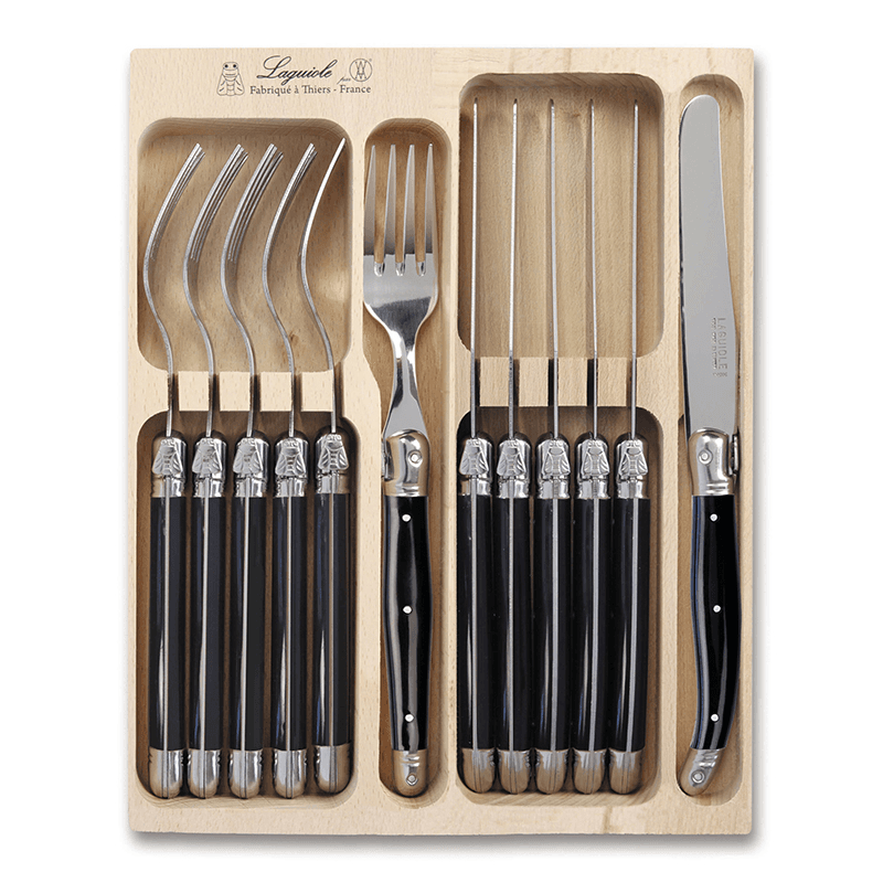 12 Piece Knife & Fork Set in Tray, Black