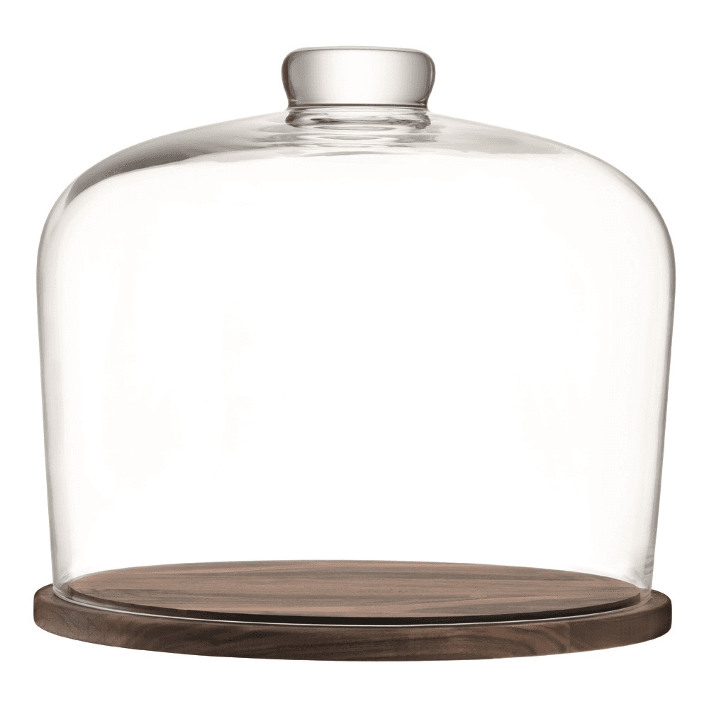 City Dome with walnut base, D32cm, clear