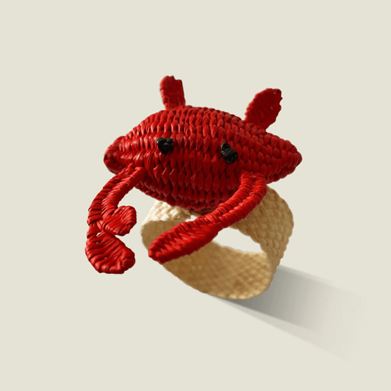 Narino Crab Set of 4 Woven Napkin Rings, Red