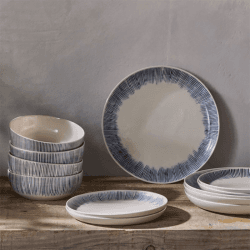 Image showing the Karuma 12 Piece Dinner Set, Blue & White product.