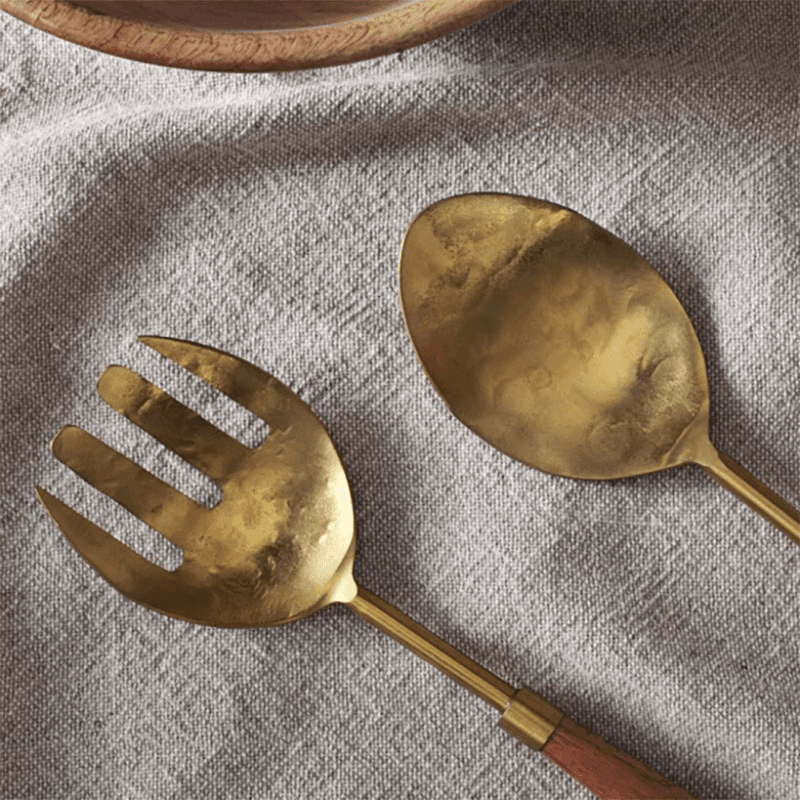 Soni Salad Servers, Gold & Acacia
