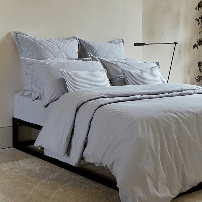 Stornoway Chambray Fitted Sheet, Double, Silver