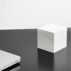 Image showing the Cube Click Clock, L6.8 x W6.8 x H6.8cm, White/White product.