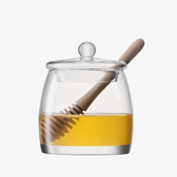 Image showing the Serve Honey pot and oak dipper, 12.5cm, clear product.