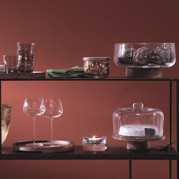 Image showing the City Dome with walnut base, D32cm, clear product.