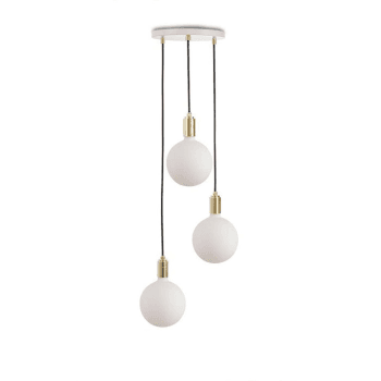 Image showing the Canopy & Sphere Bulb Triple ceiling plate & pendant set, H400 x W25cm, White & Brass product.