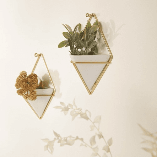 Trigg Set of 2 small wall vessels, H19 x W6cm, White/Brass