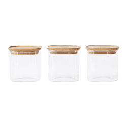 Image showing the Glass Set of 3 Square Storage Containers, 800ml, Bamboo product.