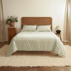Image showing the The Stripe 200 Thread Count Duvet Cover, Double, Sage Green product.