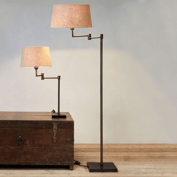 Image showing the Kara Large adjustable standing lamp, 145 x 35 x 26cm, Aged Bronze product.