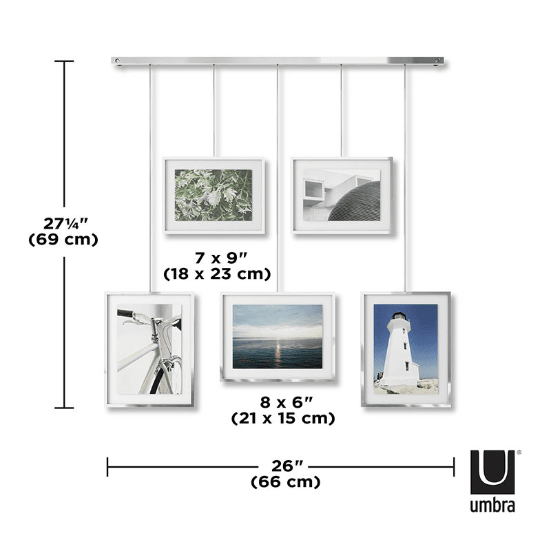 Exhibit Set of 5 Hanging Photo Frames, Chrome