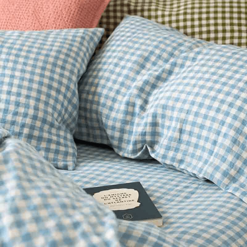 Gingham Pair of Standard Linen Pillowcases, Warm Blue