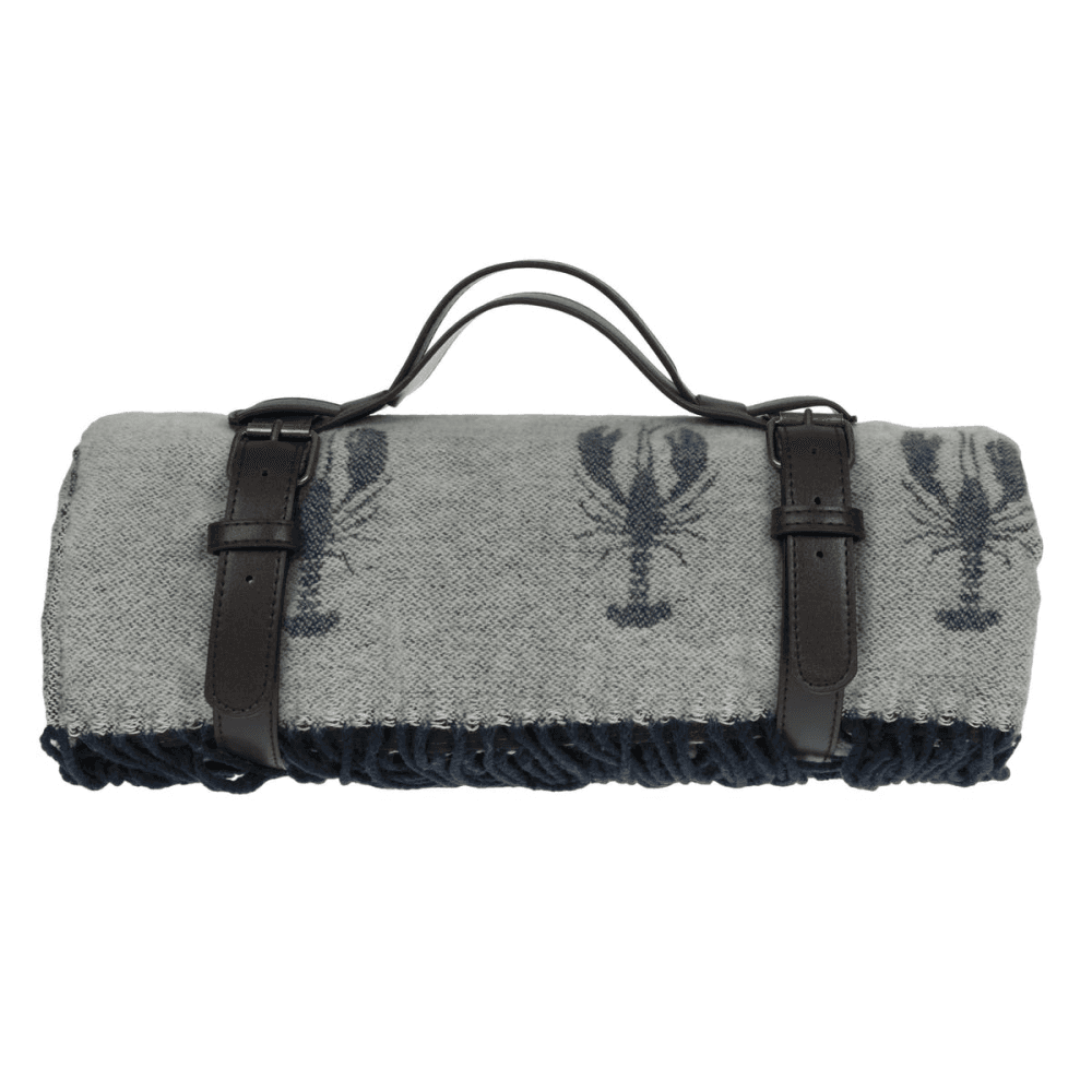 Lobster Knitted picnic blanket, 145 x 145cm, Grey/Blue