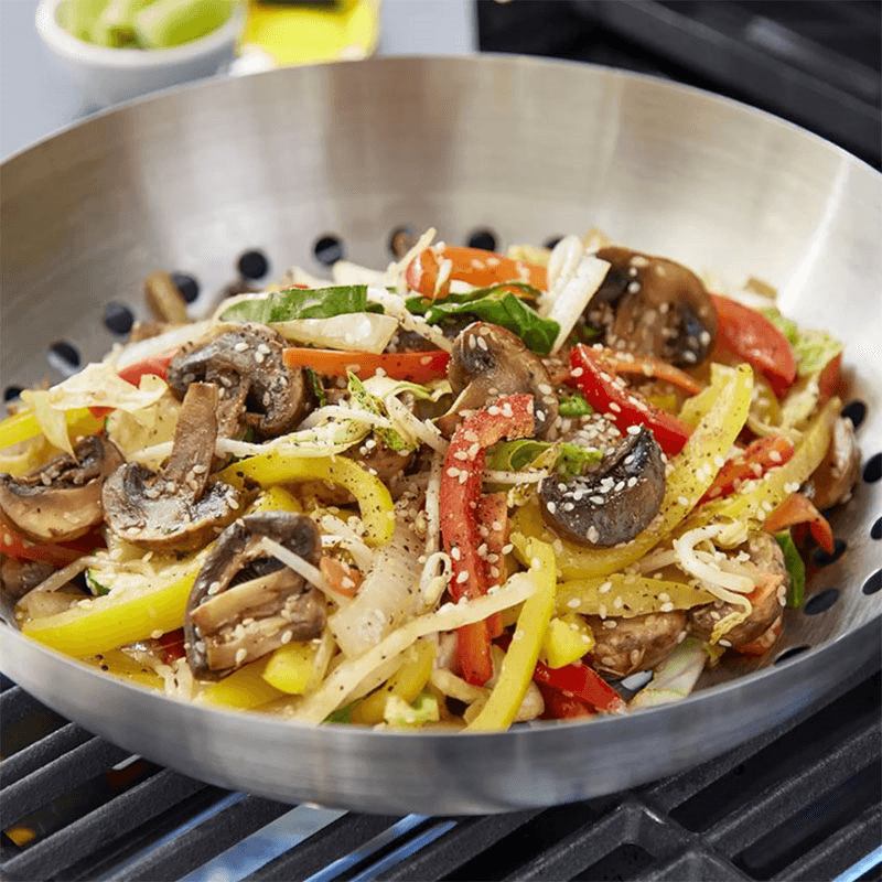 Grill Wok with Folding Handle, Stainless Steel
