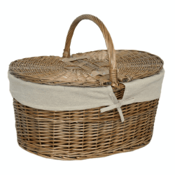 Image showing the Willow Deep Antique Wash Oval Picnic Basket With Cream Lining, Brown/Cream product.