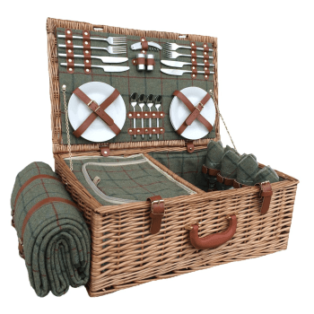Image showing the 4 Person Green Tweed Hamper, Brown/Green product.
