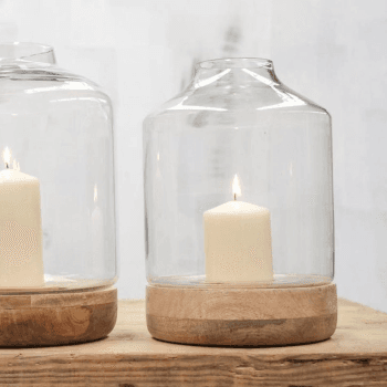 Image showing the Idha Tapered hurricane lantern, 32.5 x 21.5cm, Mango Wood And Glass product.