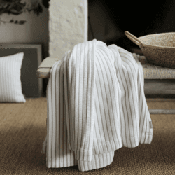 Image showing the Hikari Striped Throw, 180 x 200cm, Taupe & White product.