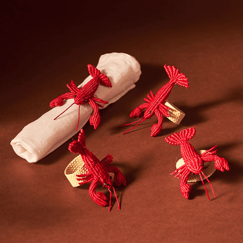 Narino Lobster Set of 4 Woven Napkin Rings, Red
