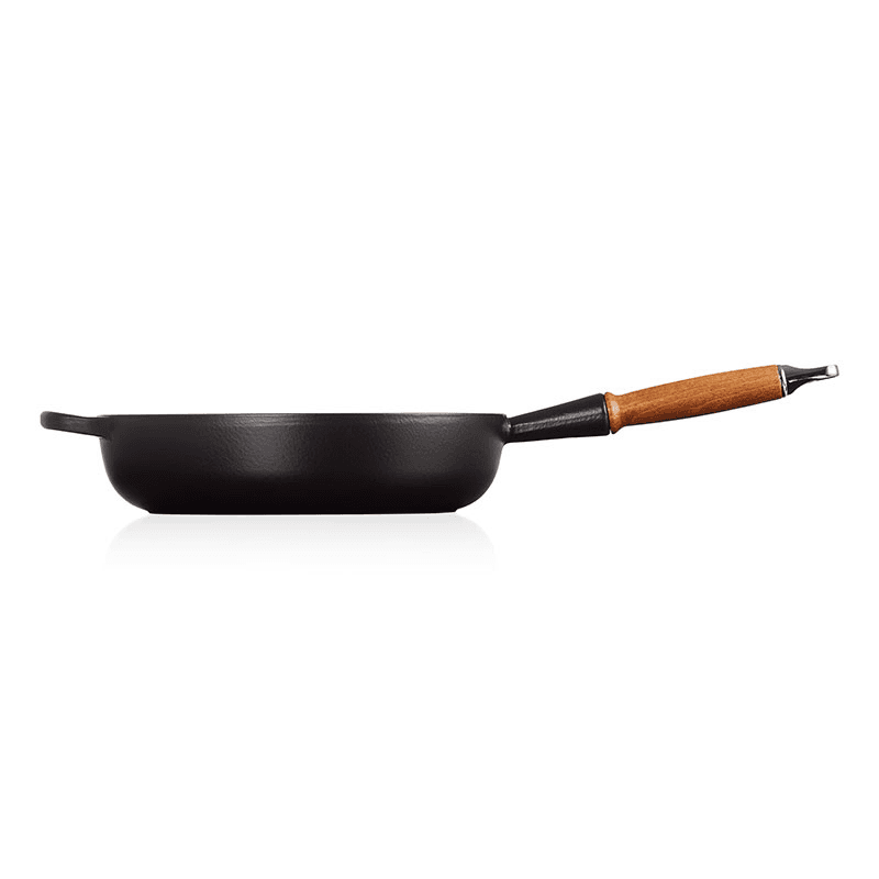Signature Cast Iron Saute Pan with Wooden Handle, 28cm, Satin Black