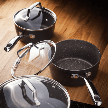 Image showing the Rocktanium Non-Stick 3 piece saucepan set, Aluminium product.