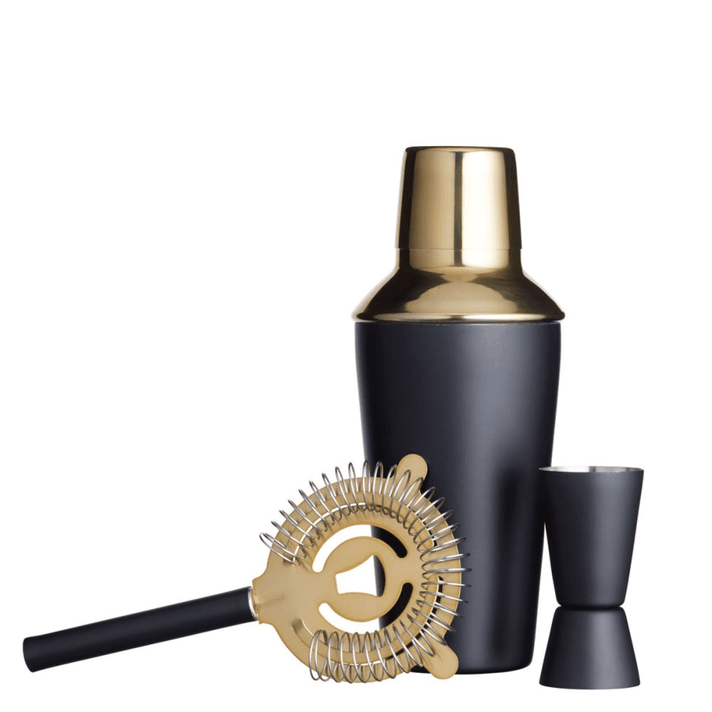 Barcraft 3 Piece Cocktail Set, Black/Brass