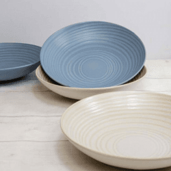 Image showing the Stoneware Set of 4 Coupe Pasta Bowls, D22cm, Blue product.
