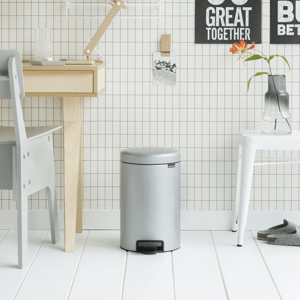 New Icon Plastic bucket pedal bin, 12 litre, Metallic Grey
