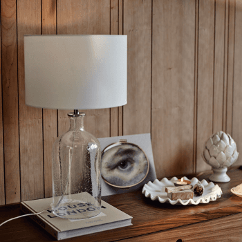 Image showing the Glass Table Lamp, H52cm, Clear With Grey Shade product.