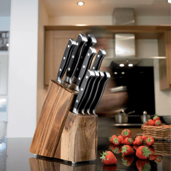 Image showing the Traditional 9 Piece Kitchen & Steak Knife Set with Block, Acacia Wood product.