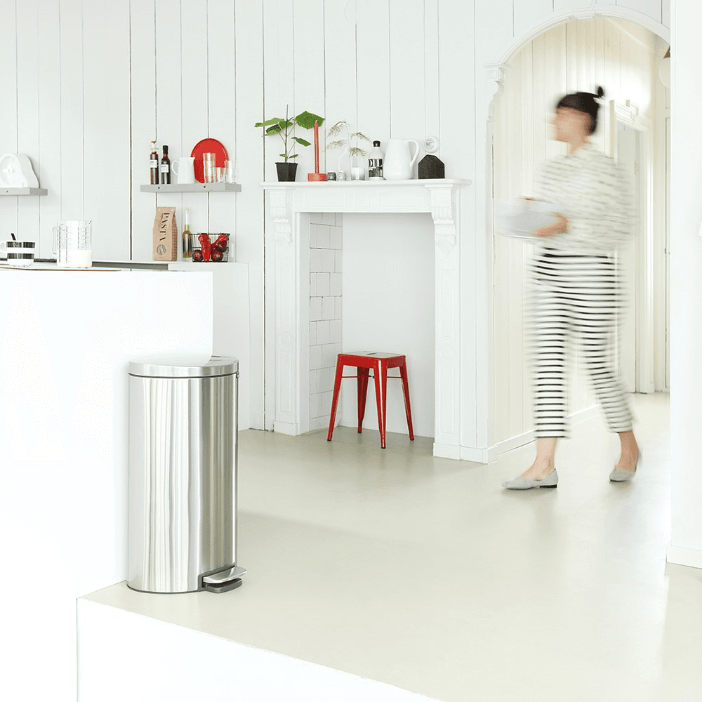 Flatback+ Space Saving Pedal bin, silent, 40 litre, Matt Steel, Fingerprint Proof