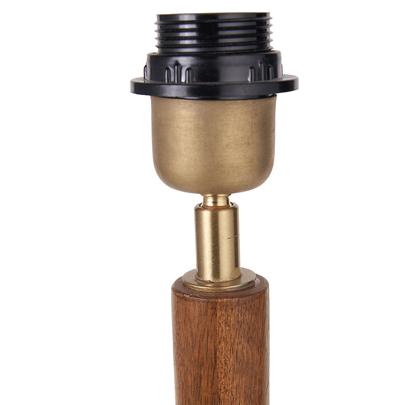 Toma Table Lamp With Linen Drum Shade, H55cm, Oiled Wood