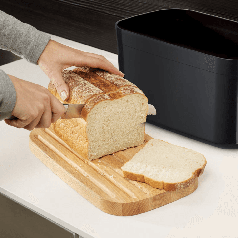 Bread bin with cutting board lid, H18 x W27 x D22cm, Black