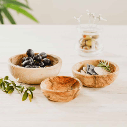 Image showing the Naturally Med Olive Wood Set of 3 Stacking Bowls product.