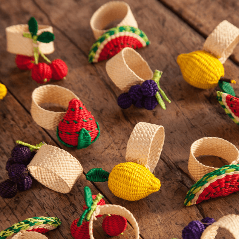 Narino Grapes Set of 4 Woven Napkin Rings, Purple