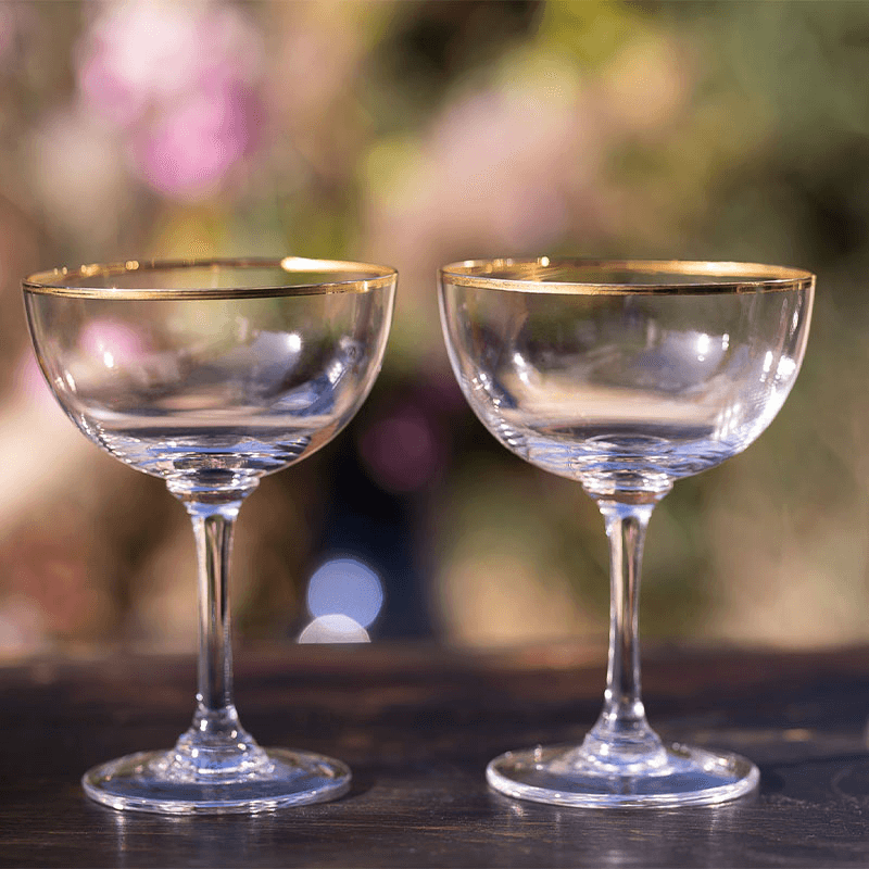 Gold Rims Set of 2 Crystal Champagne Saucers, 150ml, Clear/Gold