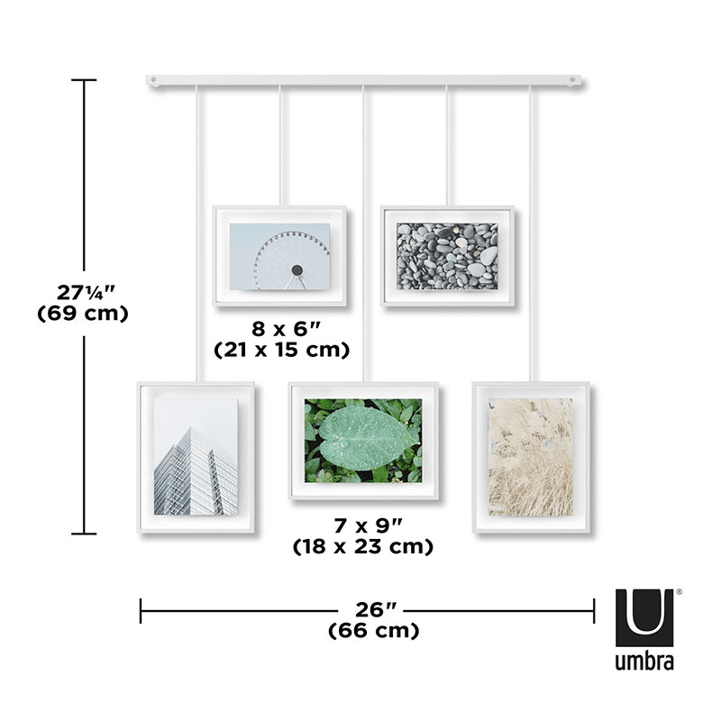 Exhibit Set of 5 Hanging Photo Frames, White